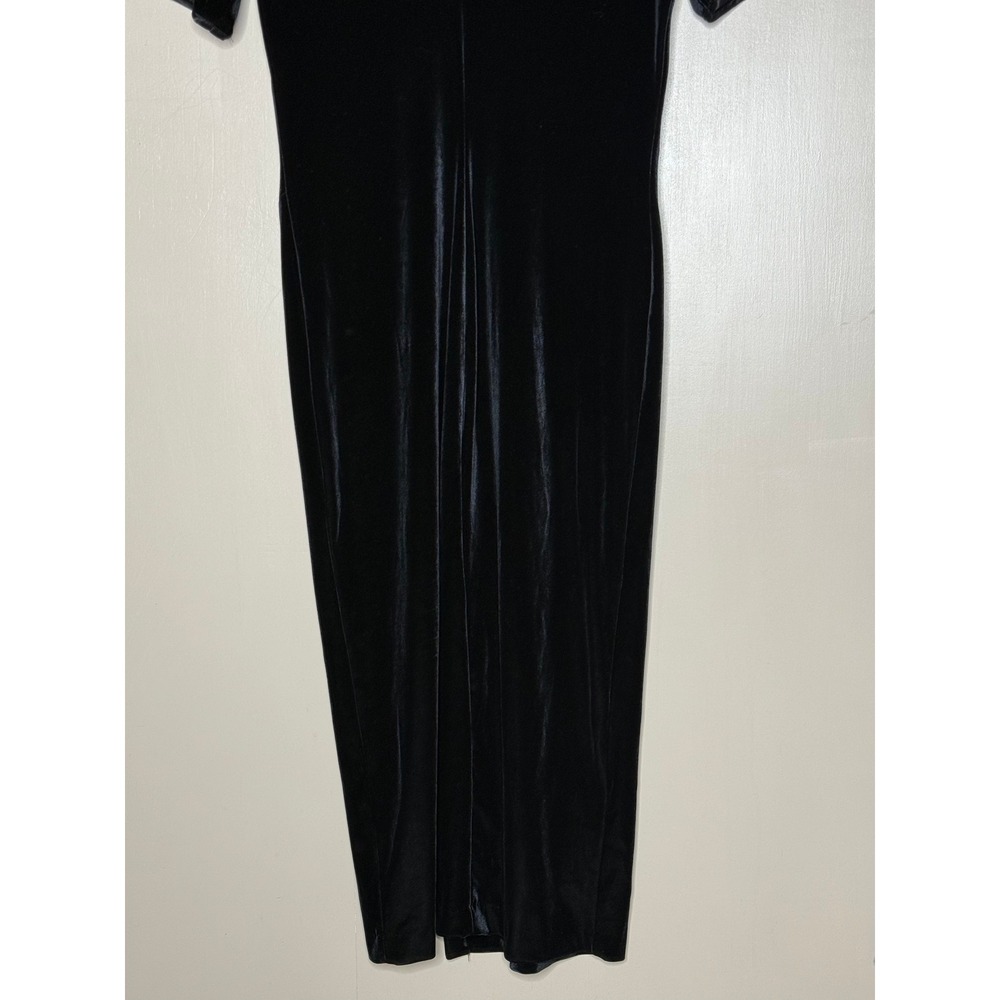 Vintage Nina Piccalino Black Velvet Maxi Dress Side Slit Button Detail Size 10 - Picture 7 of 8